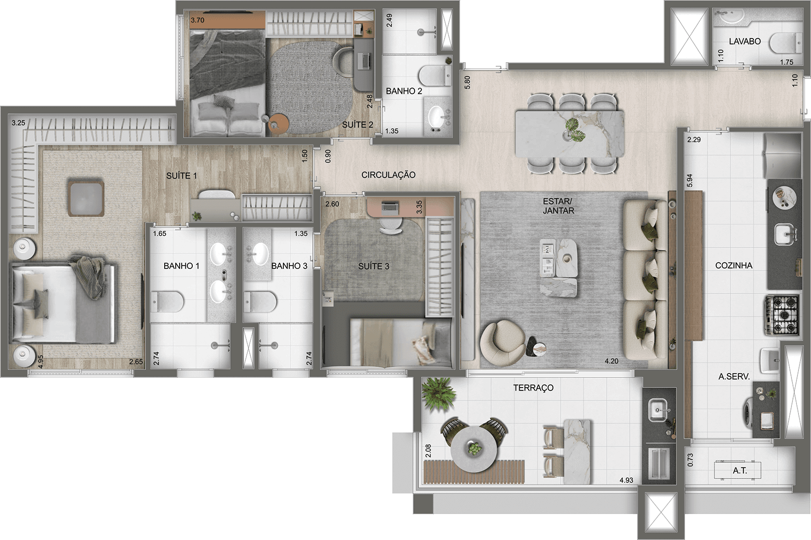 Planta tipo do apto. de 120 m²