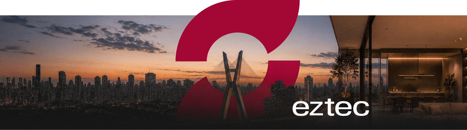 Imagem do footer com a cidade de São Paulo de fundo com a logo da Eztec