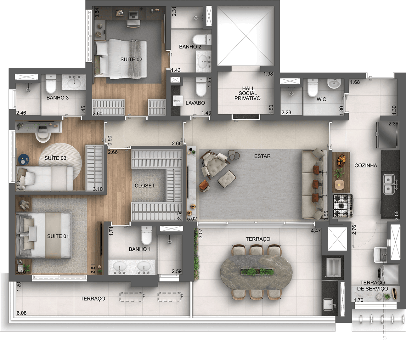 Planta tipo do apto. de 136 m²
