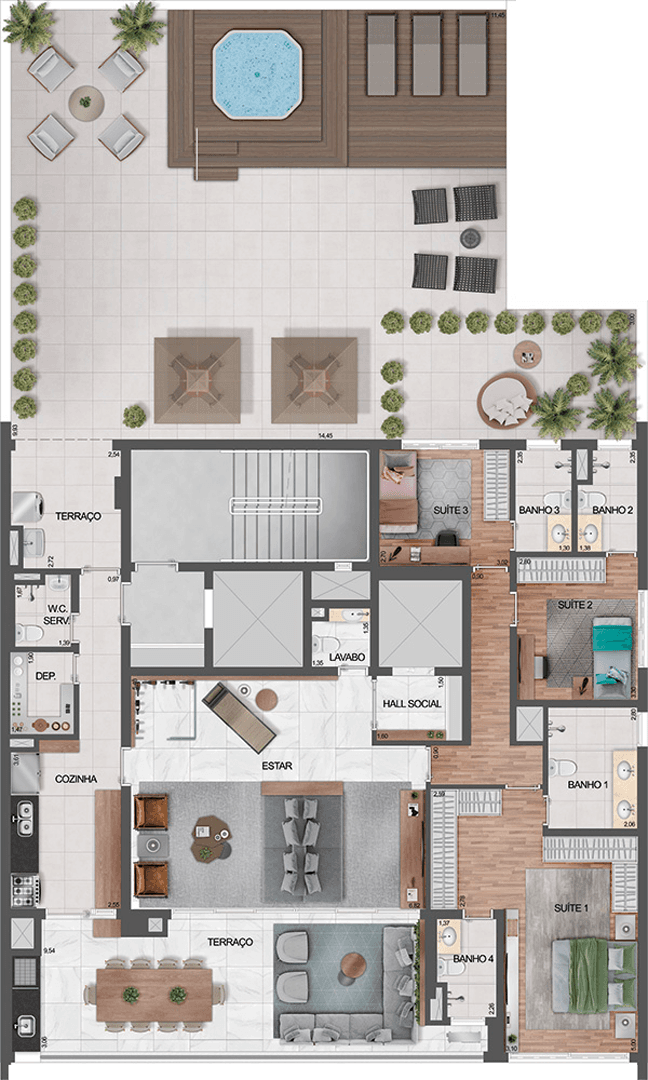 Planta garden de 312 m²