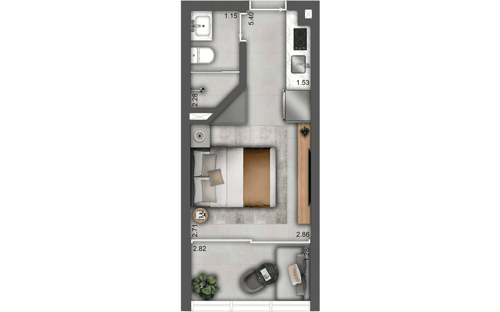 Planta do studio 22 m²
