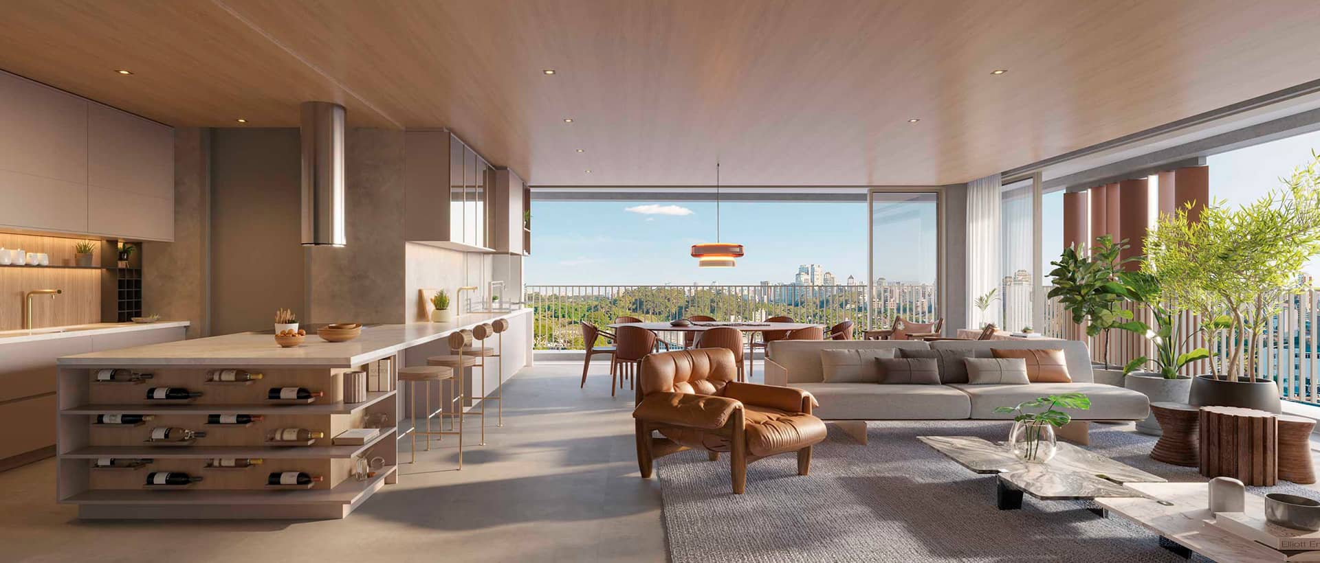 Perspectiva ilustrada living tipo apto 261 m²