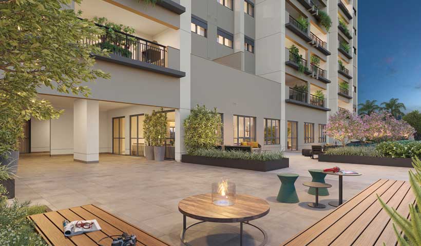 PERSPECTIVA ILUSTRADA DO LOUNGE LAREIRA