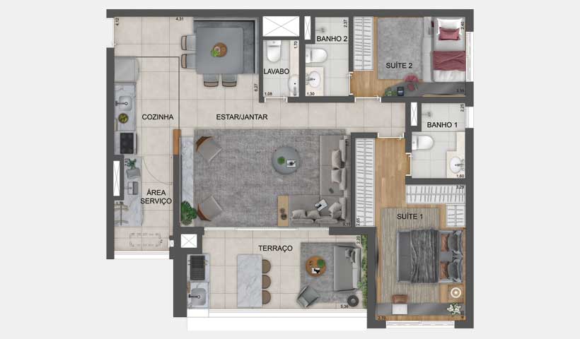 Mooca Città Firenze – PLANTA OPÇÃO 94 M² COM LIVING AMPLIADO - FINAL 12 - TORRE A