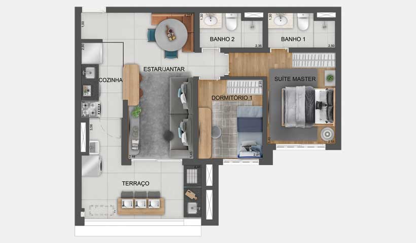 PLANTA TIPO DE 66 M² - FINAL 06 E 10 - TORRE A