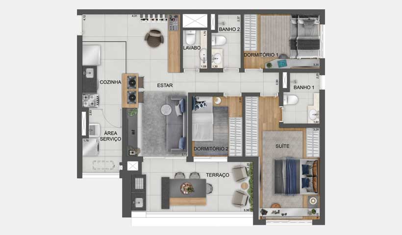 PLANTA TIPO DO APTO. DE 94 M² - FINAL 12 - TORRE A