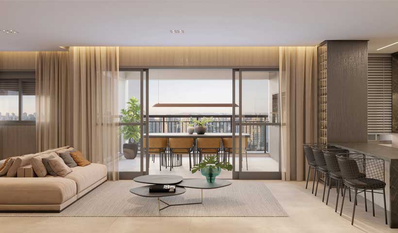 PERSPECTIVA ILUSTRADA DO LIVING DO APTO. OPÇÃO DE 118 M² - FINAL 02 - TORRE D E TORRE E