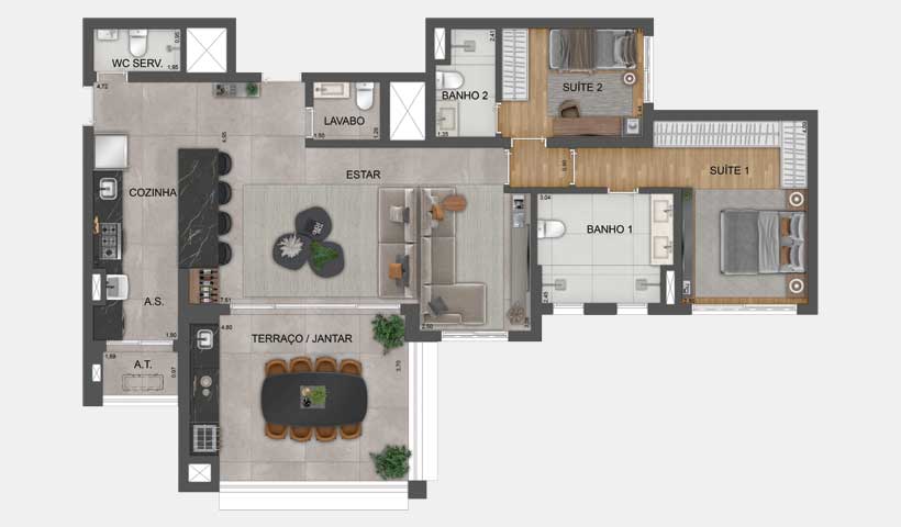 PLANTA OPÇÃO DE 118 M² - FINAL 02 - TORRE D E TORRE E