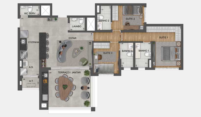 PLANTA TIPO DE 118 M² - FINAL 02 - TORRE D E TORRE E