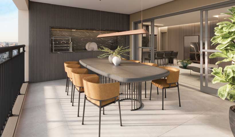 PERSPECTIVA ILUSTRADA DO LIVING DO APTO. OPÇÃO DE 135 M² - FINAL 03 - TORRE A, TORRE C E TORRE B