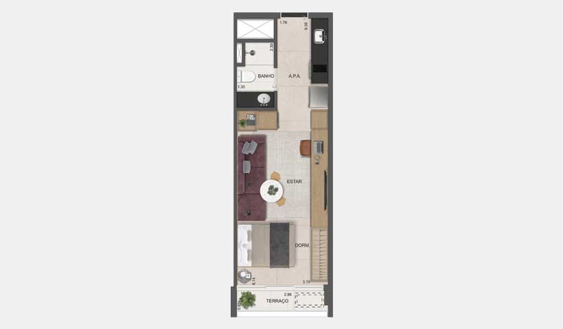 PLANTA STUDIO DE 35 M² - FINAL 9 OU 11