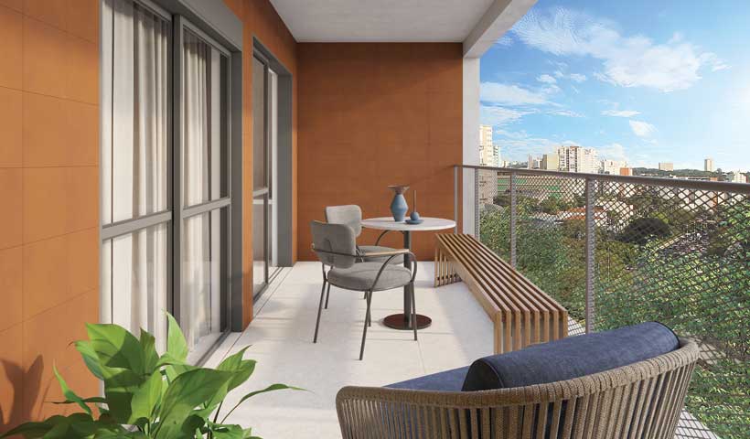 PERSPECTIVA ILUSTRADA DO TERRAÇO DO APTO. DE 1 DORM. DE 44 M² - FINAL 14