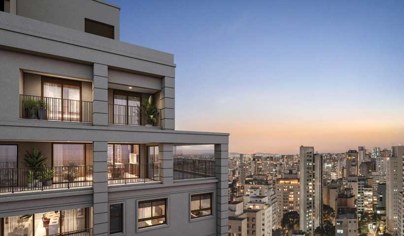 Perspectiva ilustrada do detalhe da fachada