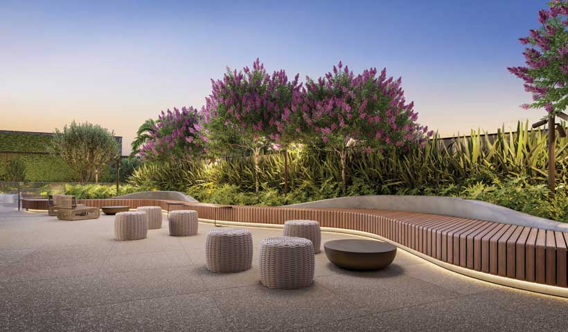 Perspectiva ilustrada do estar descanso