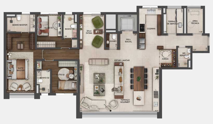 Planta de 180 m² - decorado