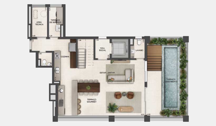 Planta de 239 m² - duplex - inferior