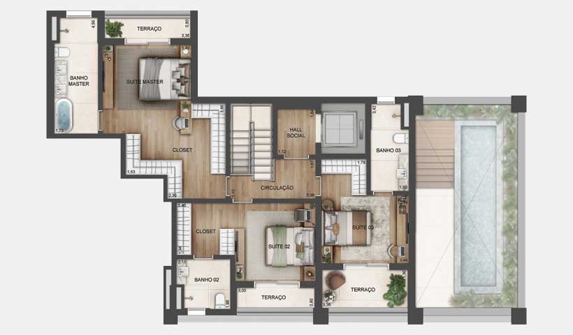 Planta de 239 m² - duplex - superior