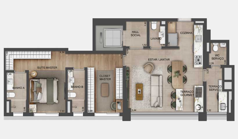 Planta de 98 m² - 1 suíte