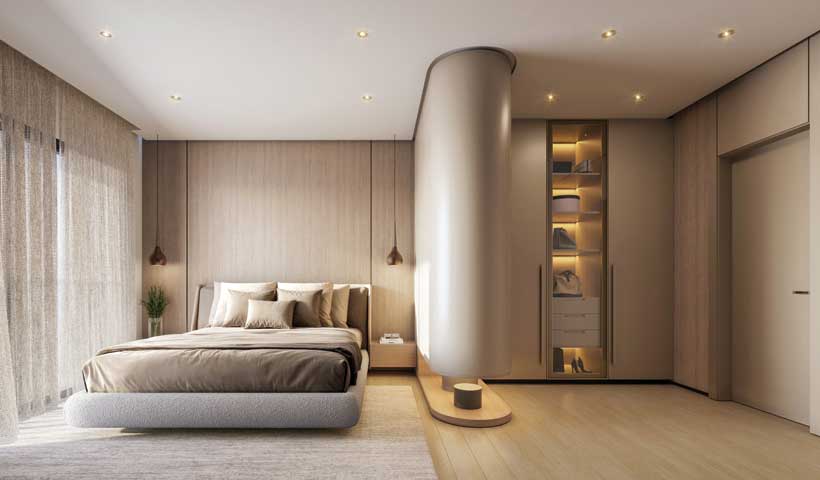 Perspectiva ilustrada da suíte master do apto de 180 m²