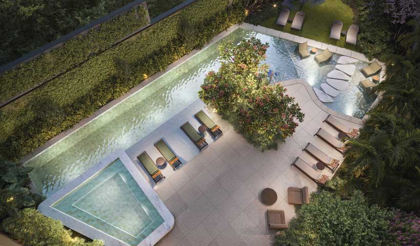 Perspectiva ilustrada do voo piscina