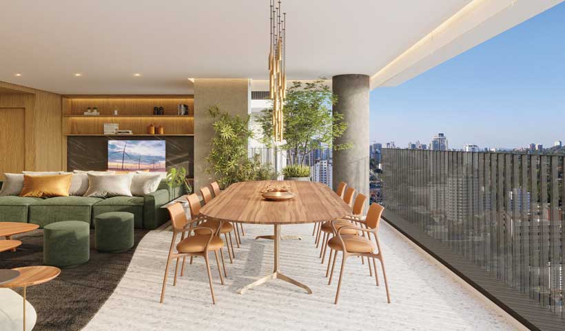 Perspectiva ilustrada do living do apto. de 215 m²