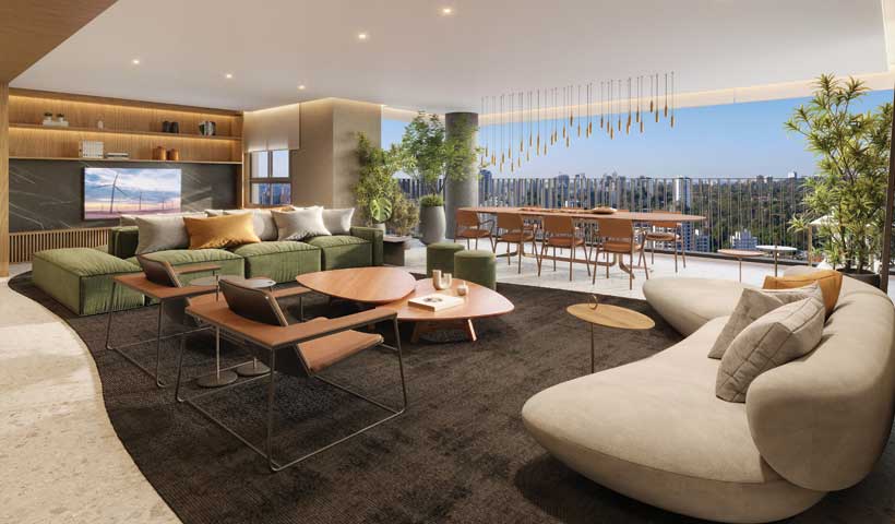 Perspectiva ilustrada do living do apto. de 215 m²
