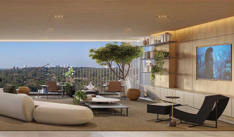 Perspectiva ilustrada do living do apto. de 290 m²