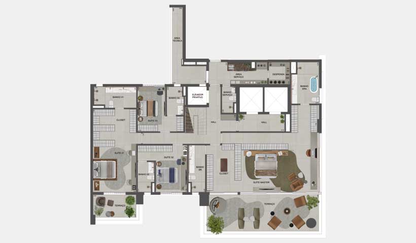 Planta do apto. duplex de 571 m² - inferior