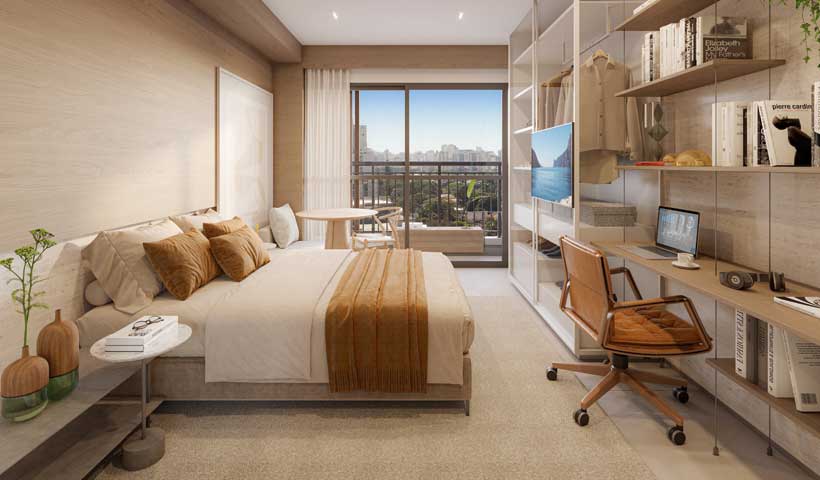 Perspectiva ilustrada - Living do Studio residencial de 24 m² - Final 7
