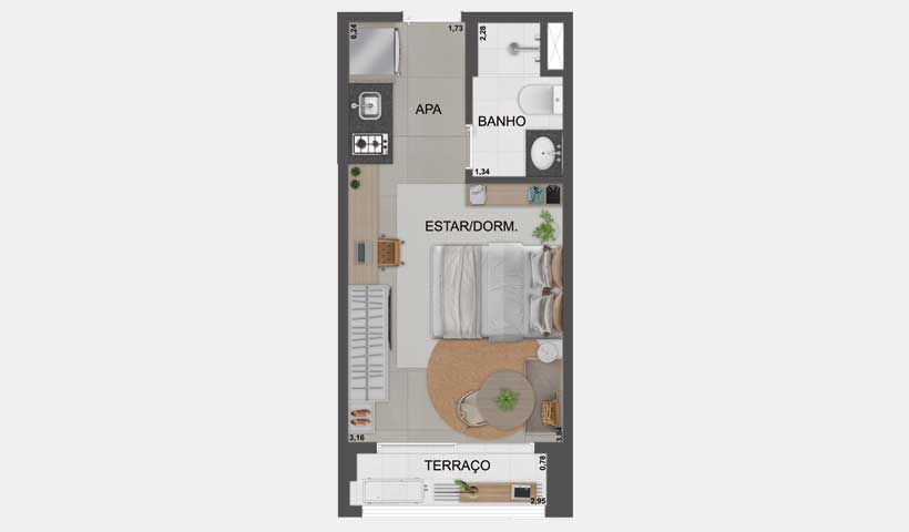 Planta Studio residencial de 24 m² - Final 7