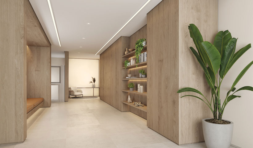 Perspectiva ilustrada do Hall Social Lounge