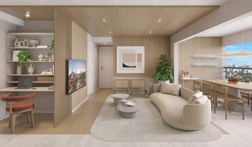 Perspectiva ilustrada do Living do Apto. de 69 m² - Final 8