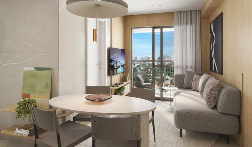 Perspectiva ilustrada do Living do Apto. de 38 m² - Final 9