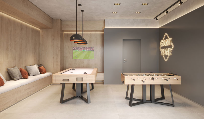 Perspectiva ilustrada do Salão de Jogos