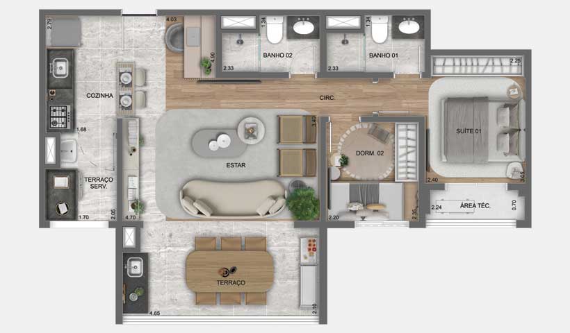 Planta Opção do Apto. de 69 m² - Final 8