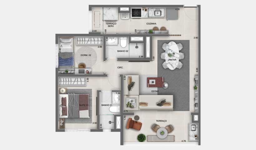 Planta Opção do Apto. de 71 m² - Final 11