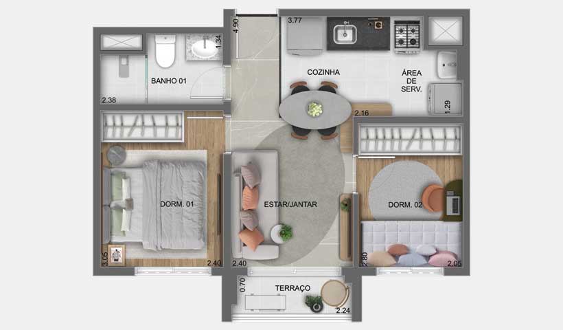 Planta Tipo do Apto. de 38 m² - Final 9