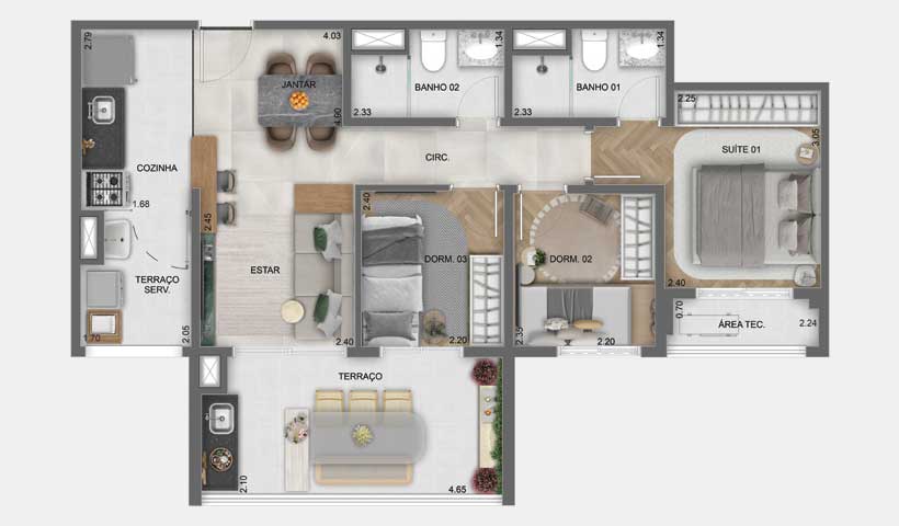 Planta Tipo do Apto. de 69 m² - Final 8