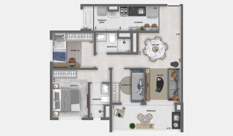 Planta Tipo do Apto. de 71 m² - Final 11