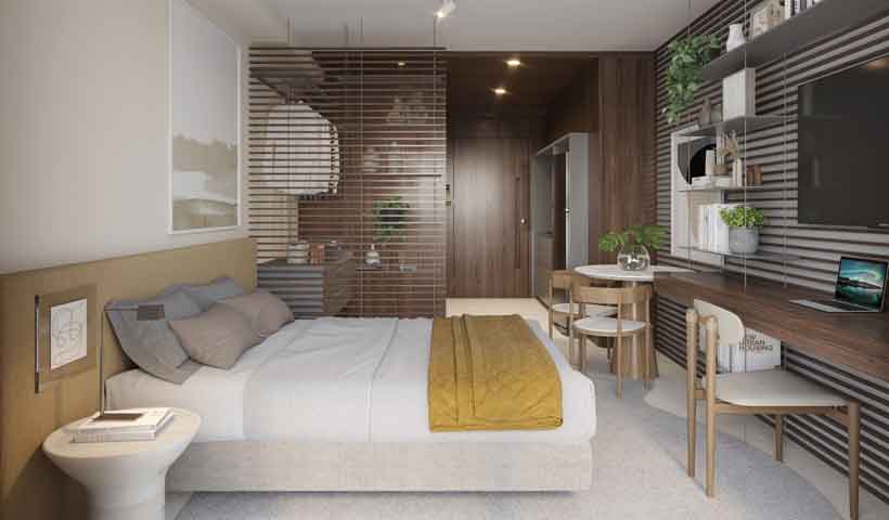 Perspectiva ilustrada do studio residencial de 29 m² - Final 09
