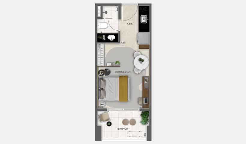 Planta do studio residencial de 29 m² - Final 09