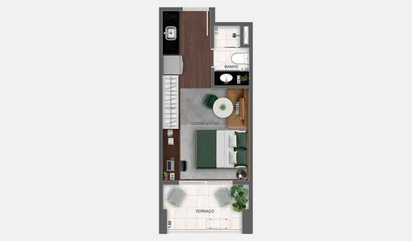 Planta do studio residencial de 28 m² - Final 03