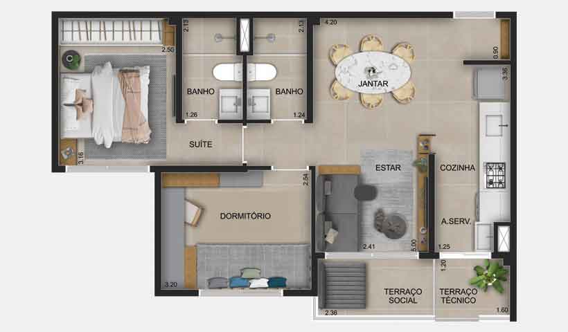 Planta Tipo do apto. de 56 m²