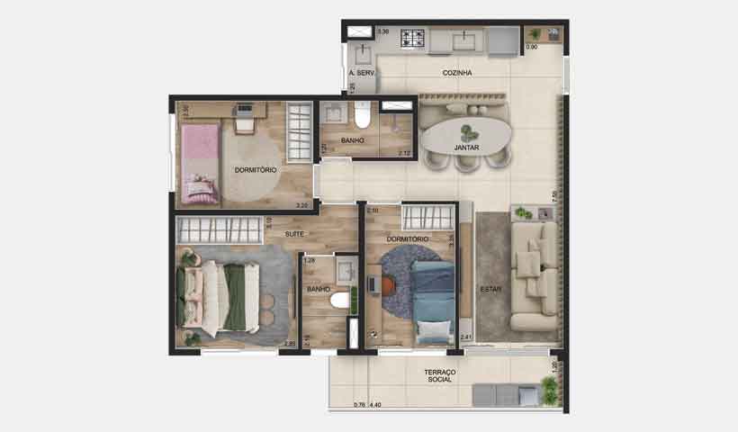 Planta Tipo do apto. de 72 m²