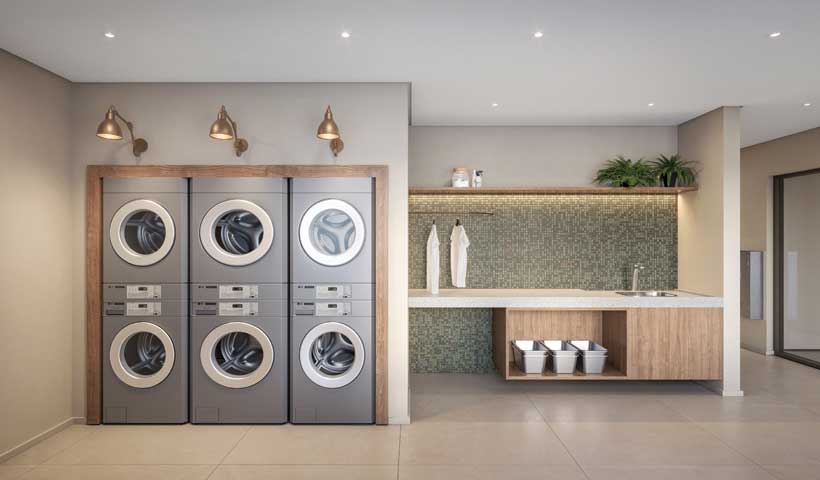 Perspectiva ilustrada da lavanderia