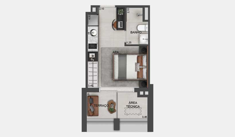 Planta do studio de 24 m²