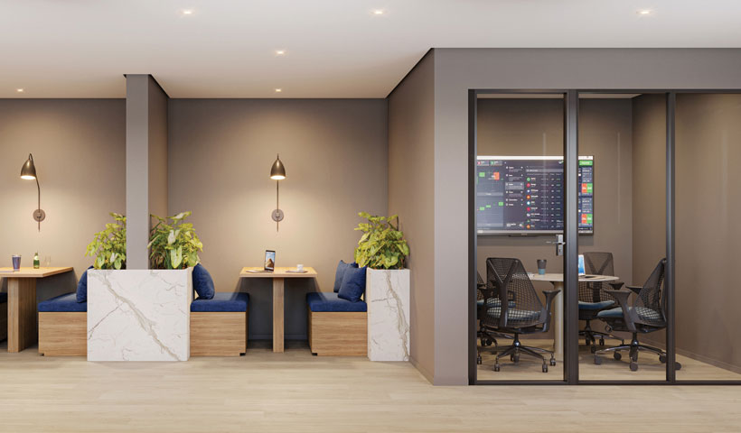 Perspectiva ilustrada do coworking