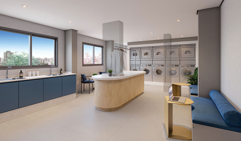 Perspectiva ilustrada da lavanderia