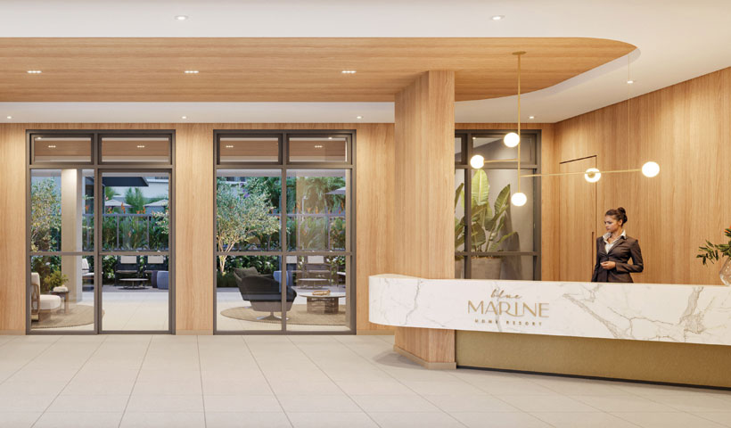 Perspectiva ilustrada do lobby/recepção