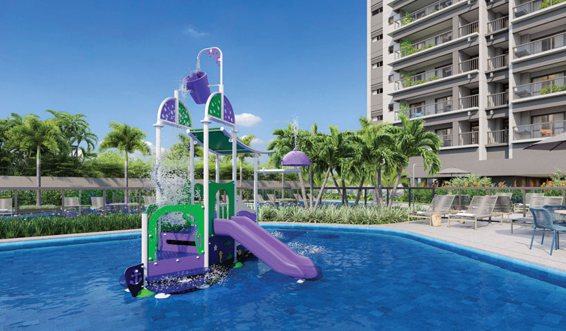 Perspectiva ilustrada da piscina infantil